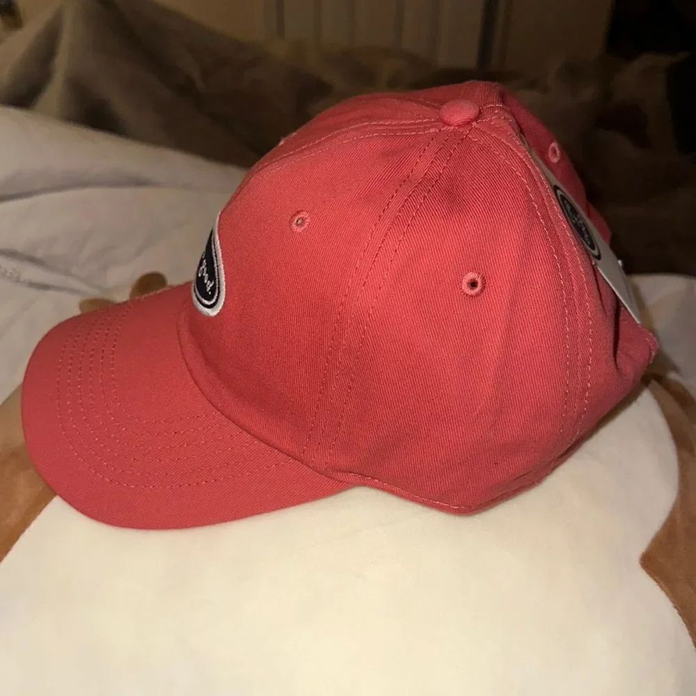 LIFE IS GOOD Coral Pink Navy White Embroidered Tattered Chill Cotton Cap